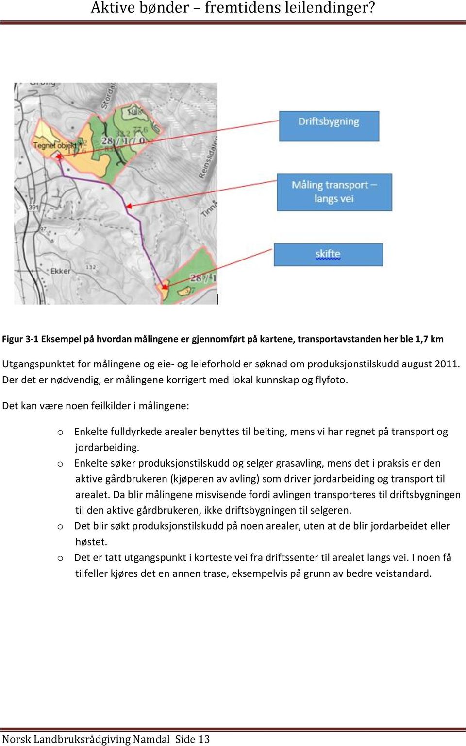 Det kan være noen feilkilder i målingene: o Enkelte fulldyrkede arealer benyttes til beiting, mens vi har regnet på transport og jordarbeiding.