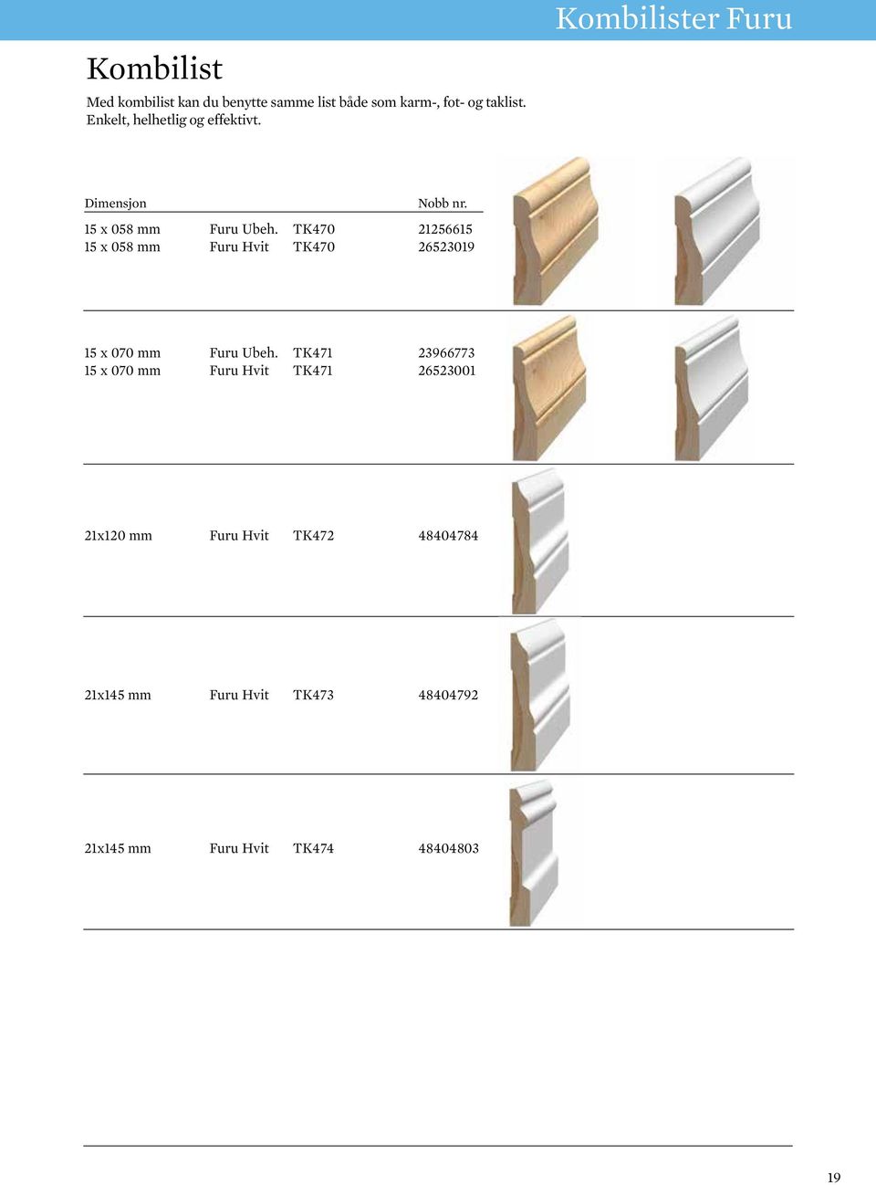 TK470 21256615 15 x 058 mm Furu Hvit TK470 26523019 15 x 070 mm Furu Ubeh.