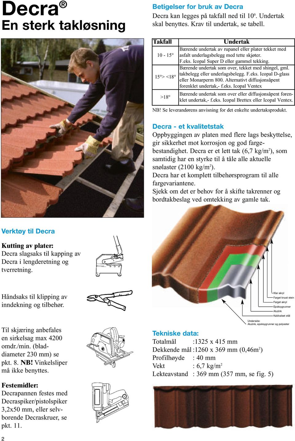 Bærende undertak som over, tekket med shingel, gml. takbelegg eller underlagsbelegg. F.eks. Icopal D-glass 15 > <18 eller Monarperm 800. Alternativt diffusjonsåpent forenklet undertak,- f.eks. Icopal Ventex >18 Bærende undertak som over eller diffusjonsåpent forenklet undertak,- f.