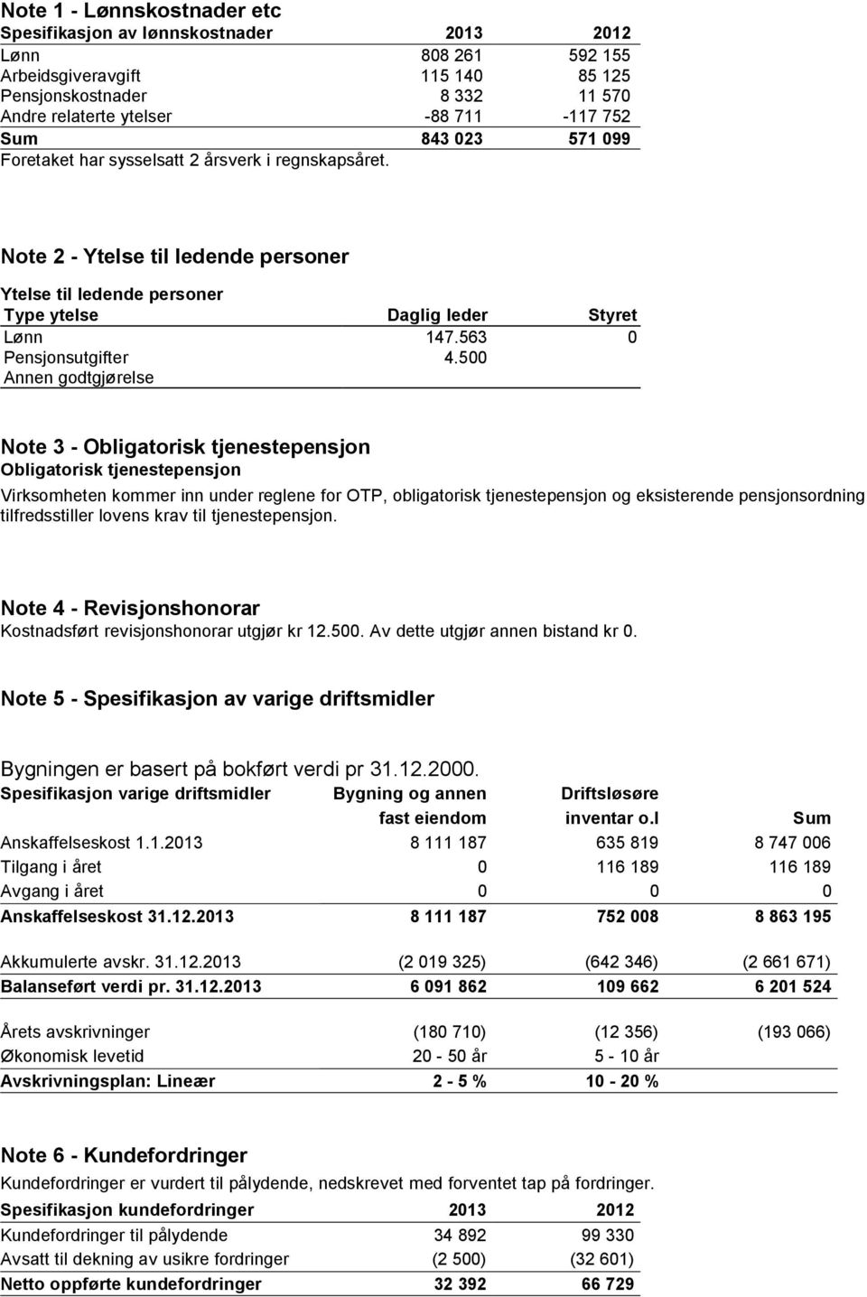 500 Annen godtgjørelse Note 3 - Obligatorisk tjenestepensjon Obligatorisk tjenestepensjon Virksomheten kommer inn under reglene for OTP, obligatorisk tjenestepensjon og eksisterende pensjonsordning