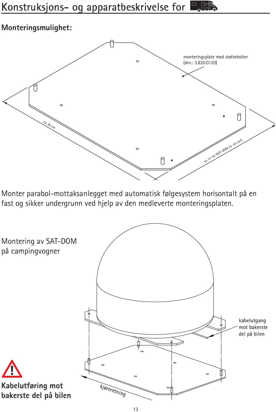 ) Monter parabol-mottaksanlegget med automatisk følgesystem horisontalt på en fast og sikker undergrunn ved