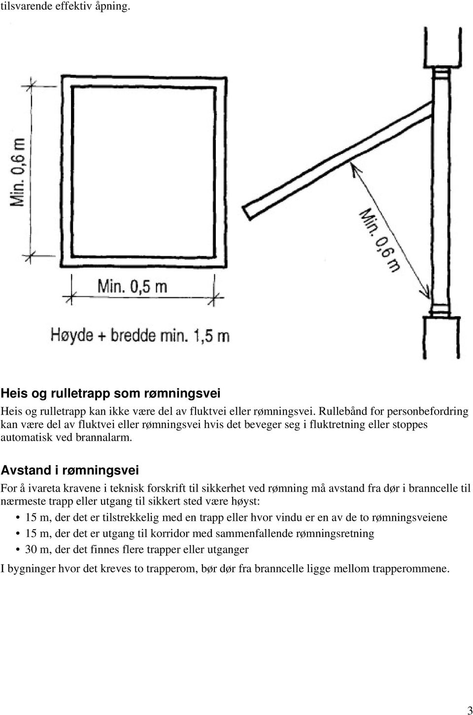 Avstand i rømningsvei For å ivareta kravene i teknisk forskrift til sikkerhet ved rømning må avstand fra dør i branncelle til nærmeste trapp eller utgang til sikkert sted være høyst: 15 m, der