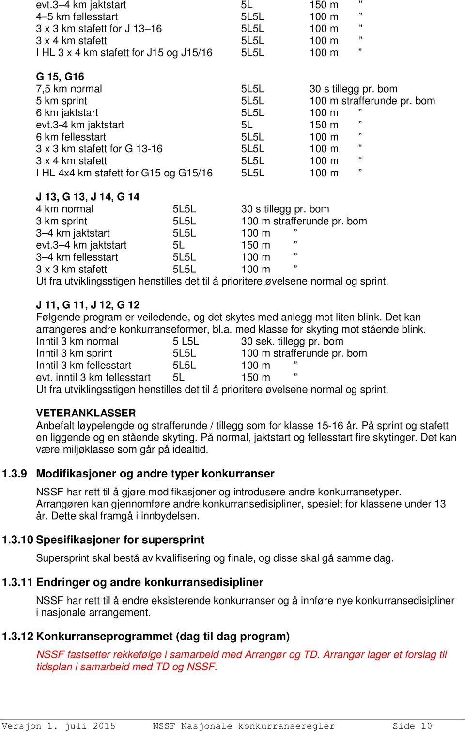 3-4 km jaktstart 5L 150 m 6 km fellesstart 5L5L 100 m 3 x 3 km stafett for G 13-16 5L5L 100 m 3 x 4 km stafett 5L5L 100 m I HL 4x4 km stafett for G15 og G15/16 5L5L 100 m J 13, G 13, J 14, G 14 4 km