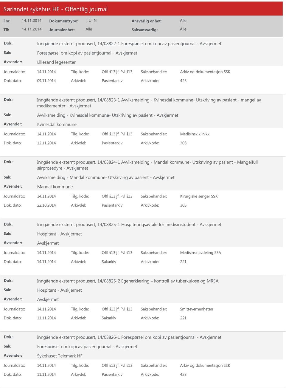 kommune- Utskriving av pasient - Kvinesdal kommune Medisinsk klinikk Dok. dato: 12.11.