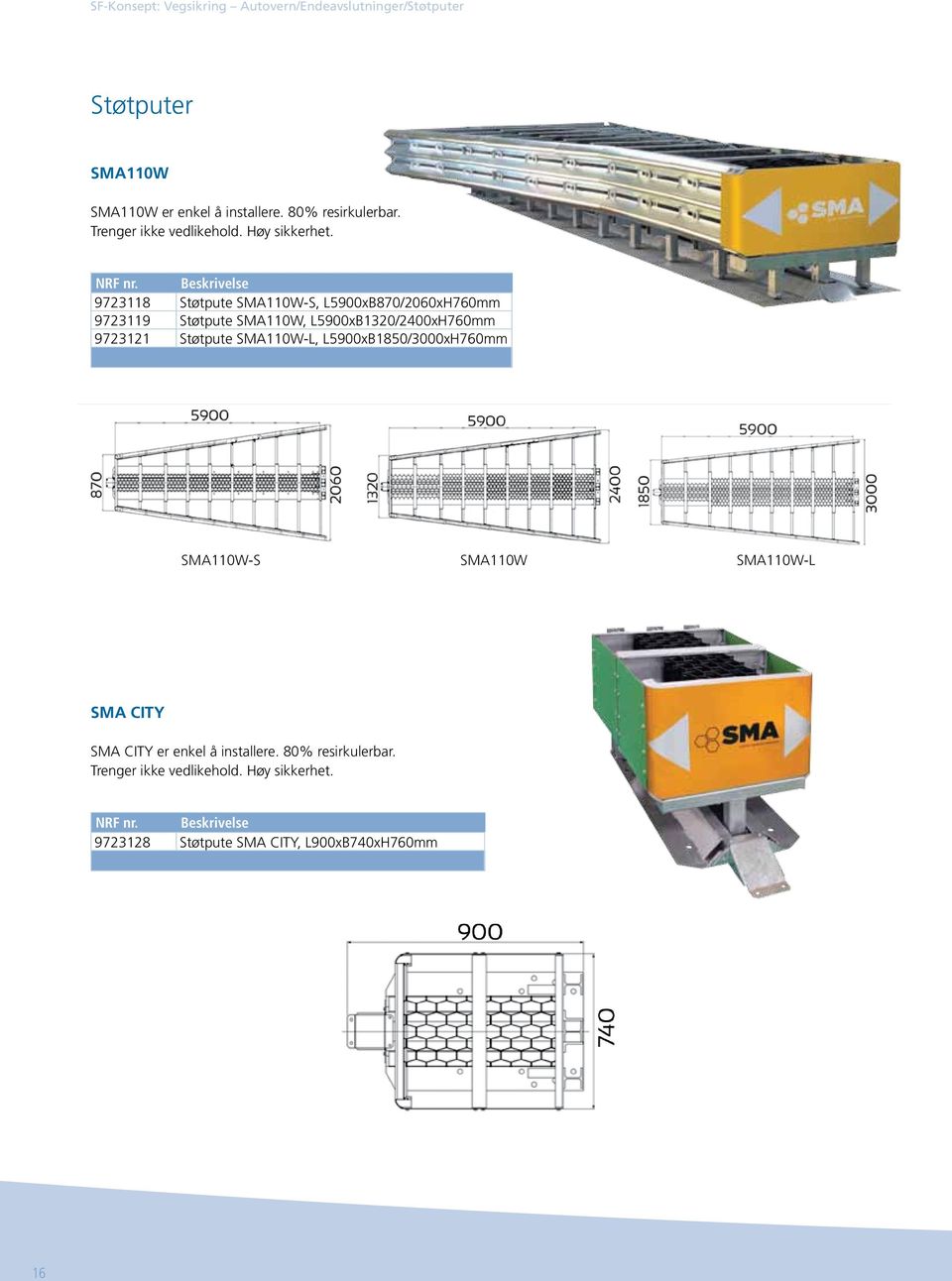 9723118 Støtpute SMA110W-S, L5900xB870/2060xH760mm 9723119 Støtpute SMA110W, L5900xB1320/2400xH760mm 9723121 Støtpute