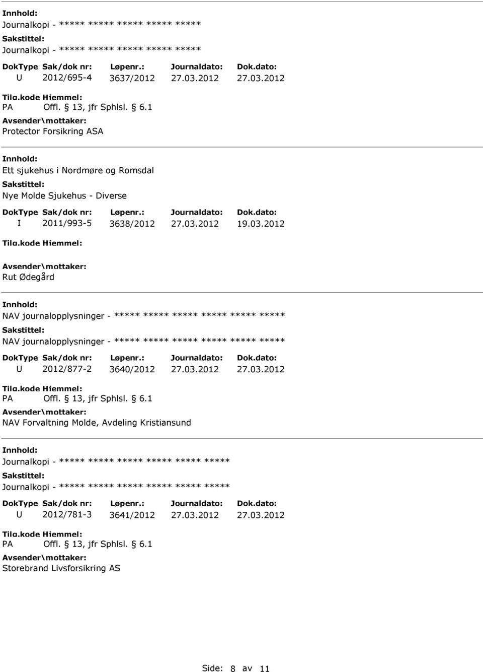 2012 Rut Ødegård NAV journalopplysninger - ***** ***** ***** ***** ***** ***** NAV journalopplysninger -