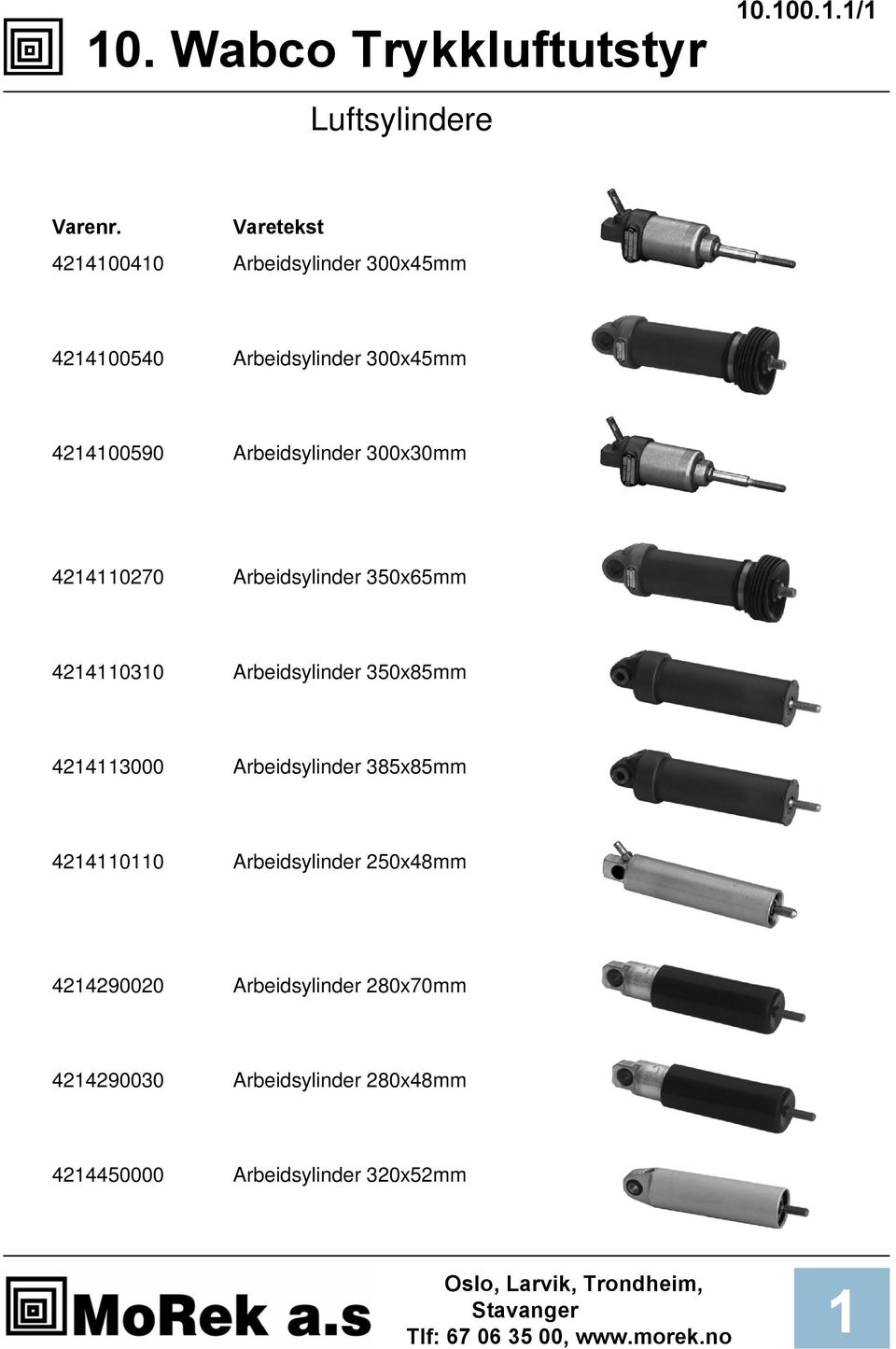 300x30mm 4240270 Arbeidsylinder 350x65mm 424030 Arbeidsylinder 350x85mm 4243000 Arbeidsylinder