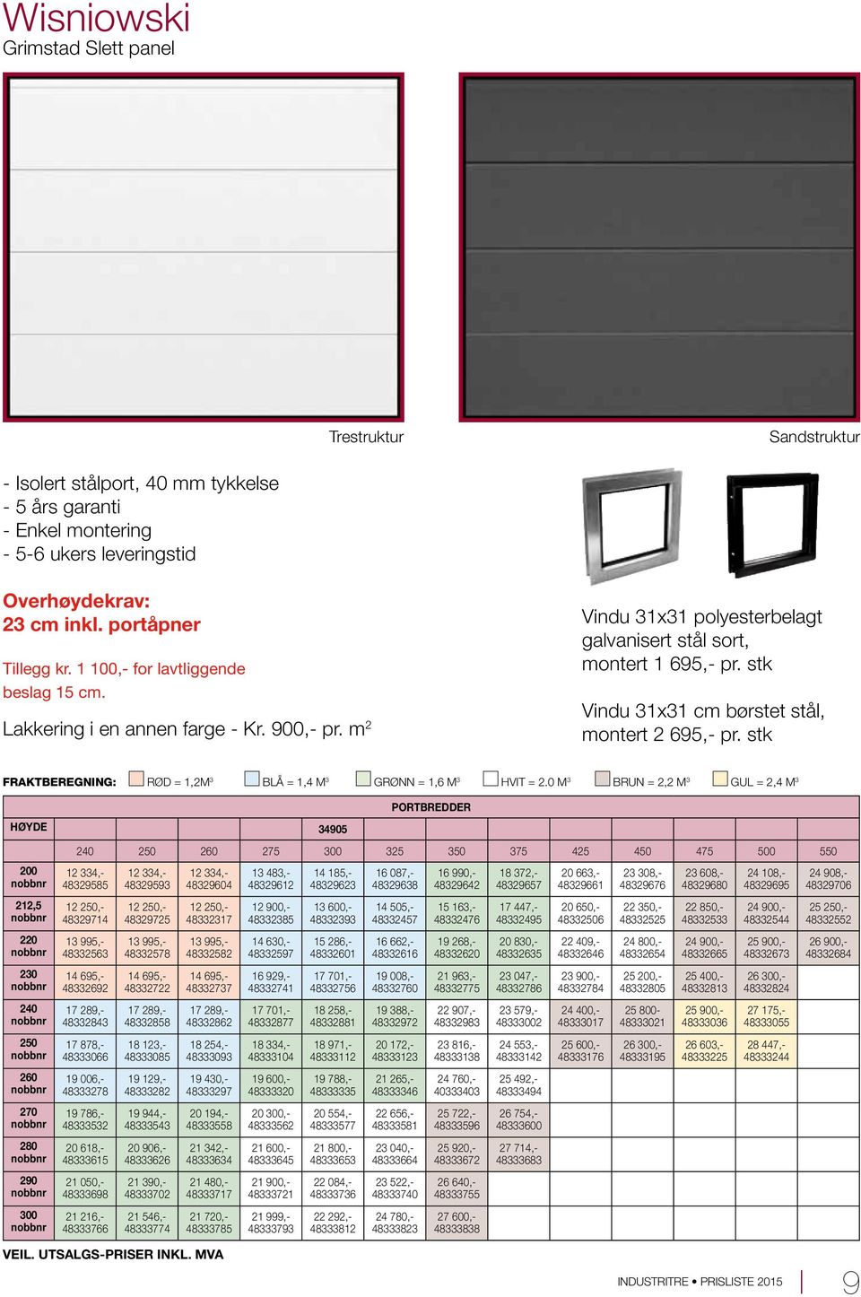 stk Vindu 31x31 cm børstet stål, montert 2 69,- pr. stk FRAKTBEREGNING: rød = 1,2m 3 blå = 1, m 3 grønn = 1,6 m 3 HVIT = 2.