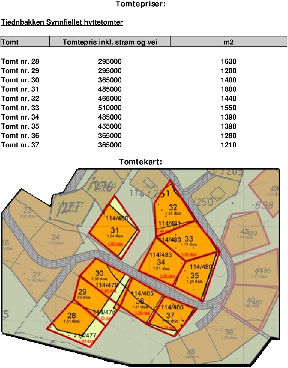 30 365000 1400 Tomt nr. 31 485000 1800 Tomt nr. 32 465000 1440 Tomt nr.
