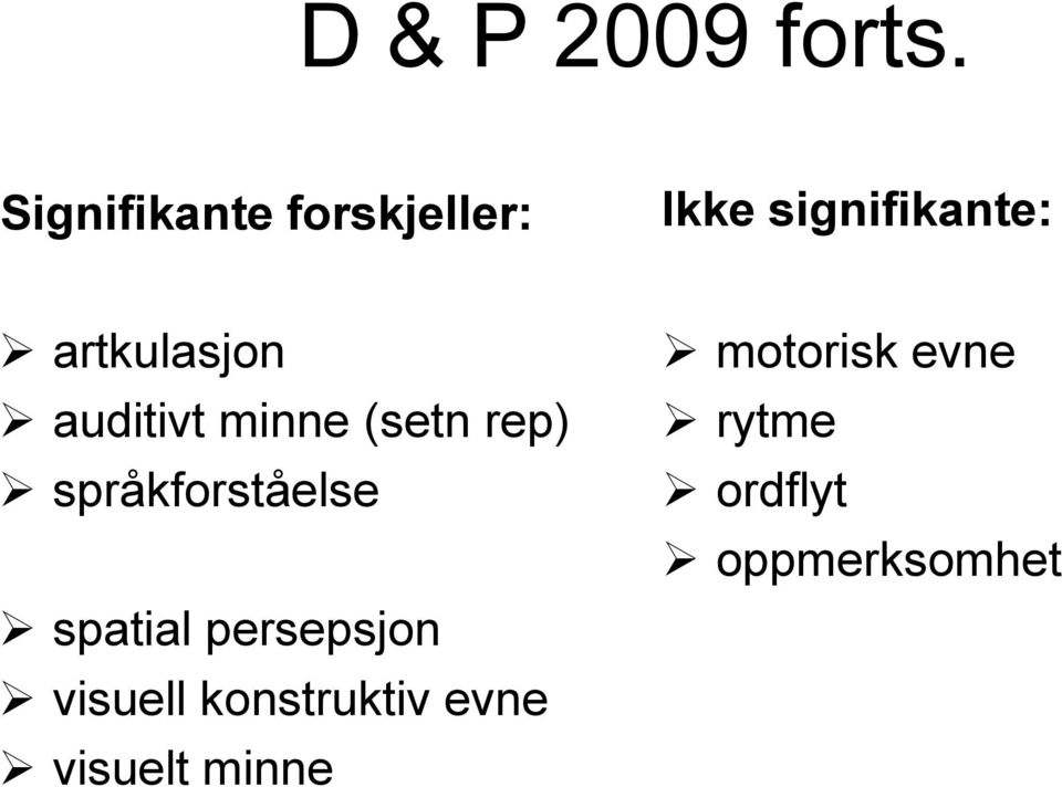 artkulasjon auditivt minne (setn rep) språkforståelse