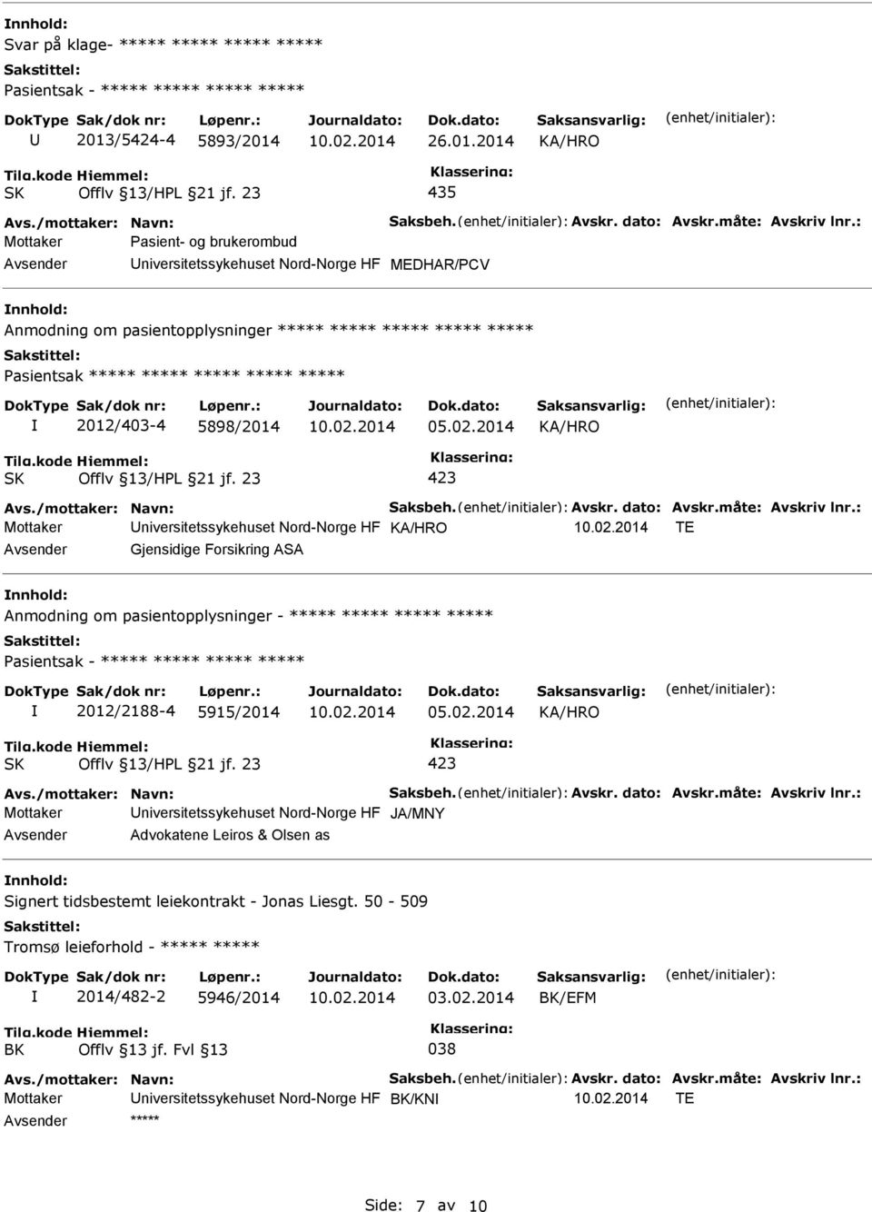 5898/2014 05.02.2014 Avs./mottaker: Navn: Saksbeh. Avskr. dato: Avskr.måte: Avskriv lnr.