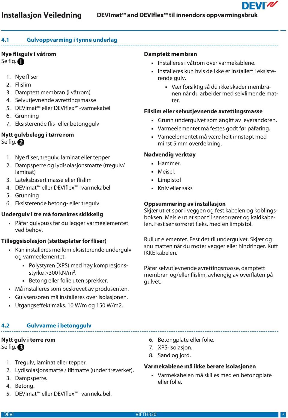 Lateksbasert masse eller flislim 4. DEVImat eller DEVIflex -varmekabel 5. Grunning 6.