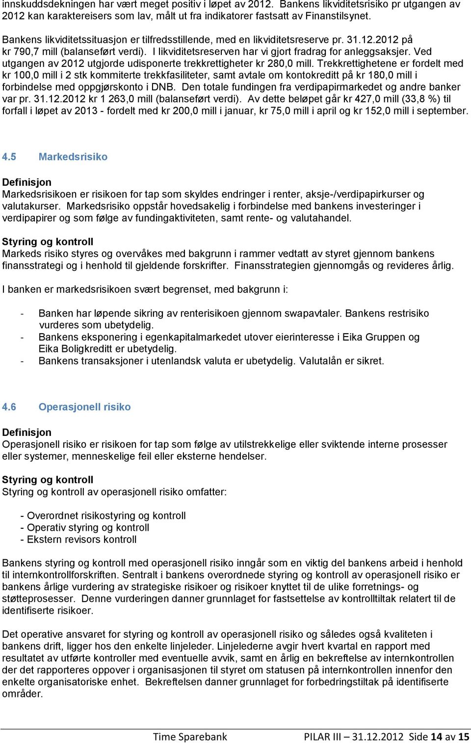 Ved utgangen av 2012 utgjorde udisponerte trekkrettigheter kr 280,0 mill.