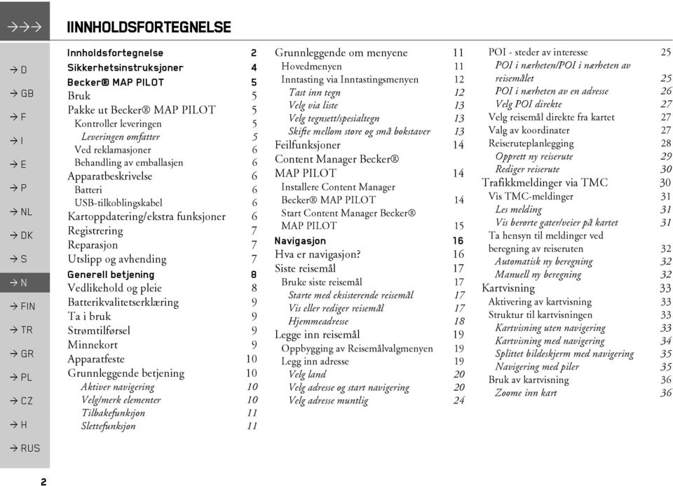 avhending 7 Generell betjening 8 Vedlikehold og pleie 8 Batterikvalitetserklæring 9 Ta i bruk 9 Strømtilførsel 9 Minnekort 9 Apparatfeste 10 Grunnleggende betjening 10 Aktiver navigering 10 Velg/merk