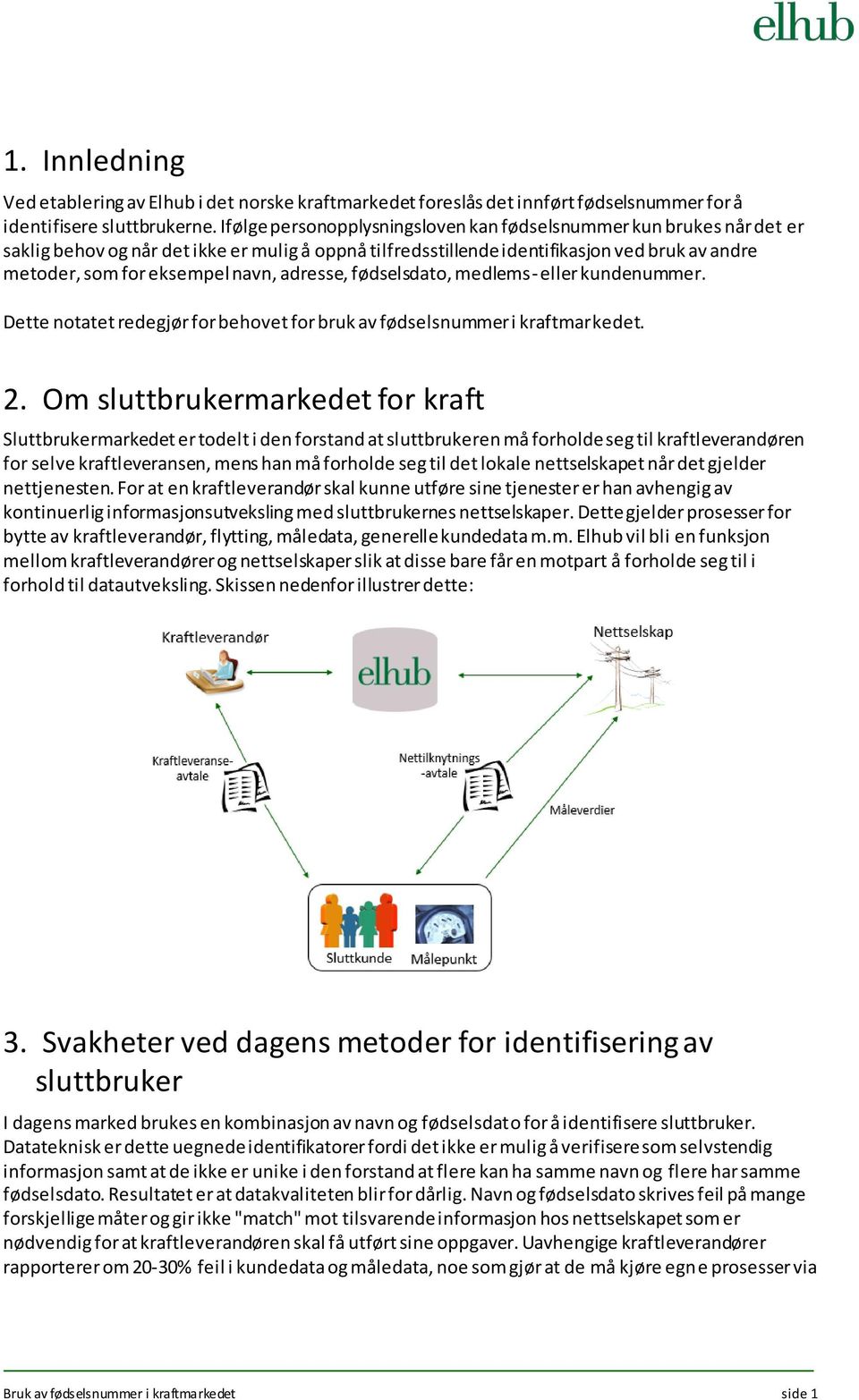 adresse, fødselsdato, medlems- eller kundenummer. Dette notatet redegjør for behovet for bruk av fødselsnummer i kraftmarkedet. 2.