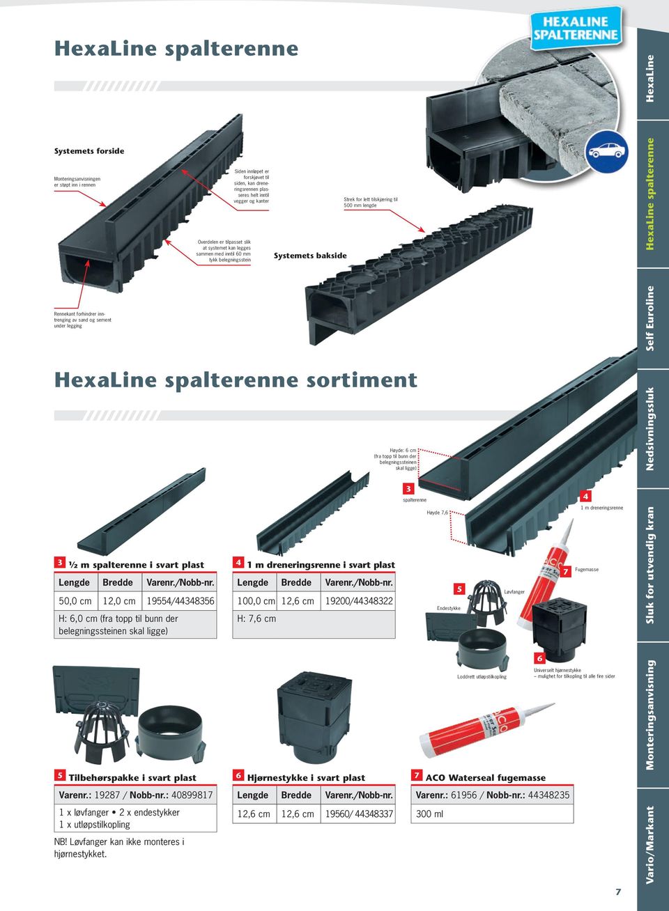 tilskjæring til 500 mm lengde HexaLine spalterenne sortiment 3 ½ m spalterenne i svart plast 50,0 cm 12,0 cm 19554/44348356 H: 6,0 cm (fra topp til bunn der belegningssteinen skal ligge) 5