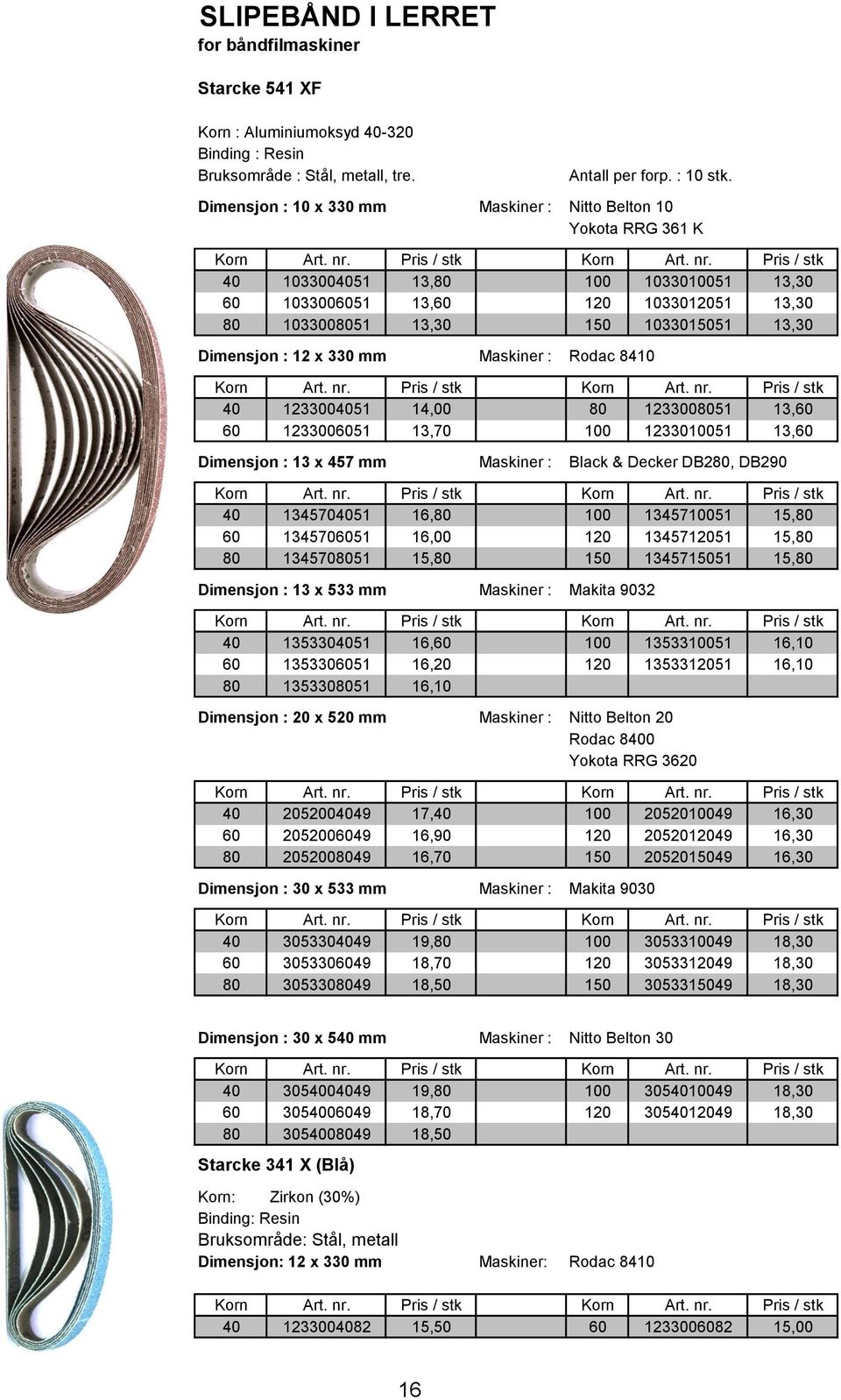 Dimensjon : 12 x 330 mm Maskiner : Rodac 8410 40 1233004051 14,00 80 1233008051 13,60 60 1233006051 13,70 100 1233010051 13,60 Dimensjon : 13 x 457 mm Maskiner : Black & Decker DB280, DB290 40