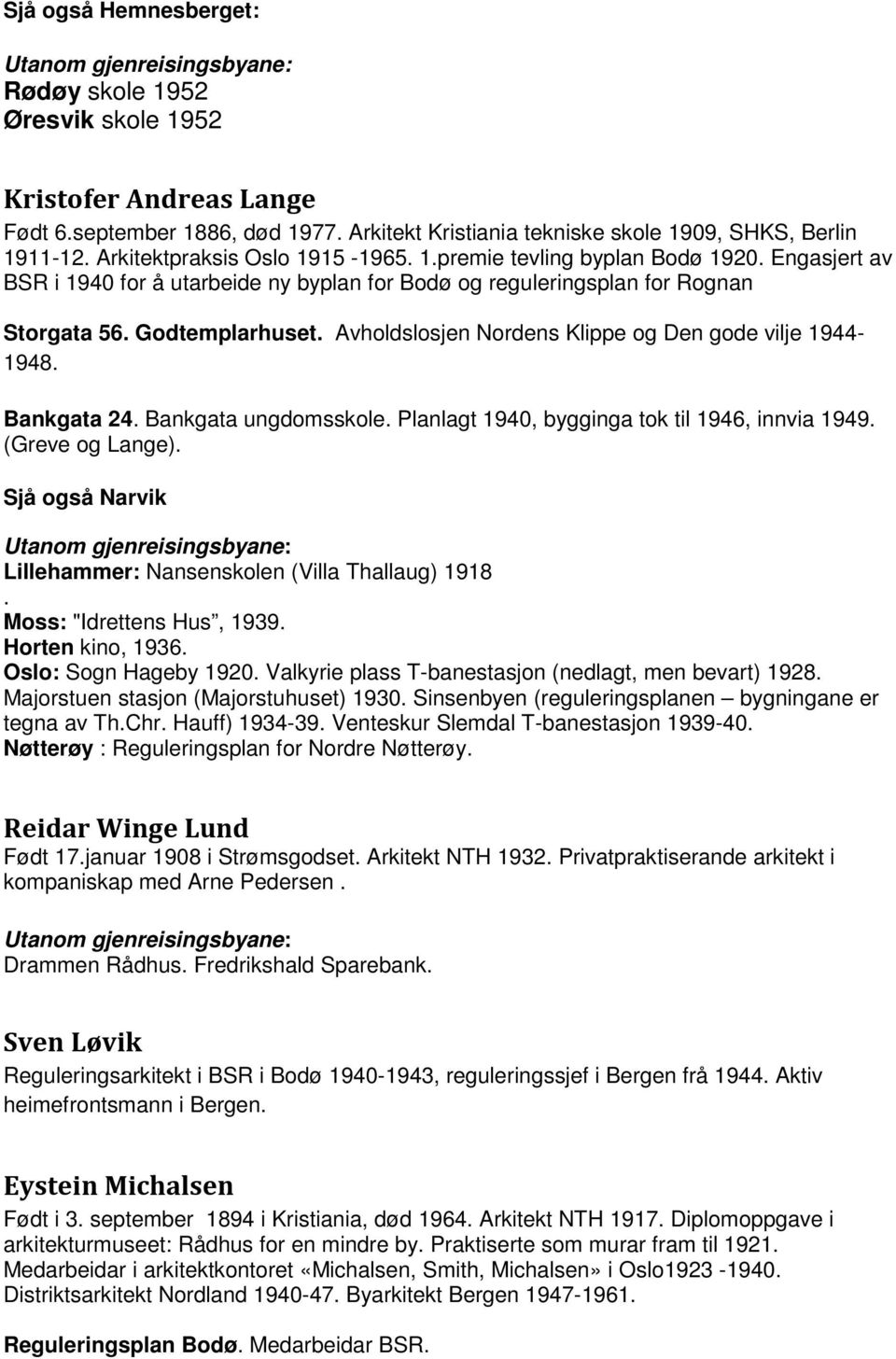 Avholdslosjen Nordens Klippe og Den gode vilje 1944-1948. Bankgata 24. Bankgata ungdomsskole. Planlagt 1940, bygginga tok til 1946, innvia 1949. (Greve og Lange).