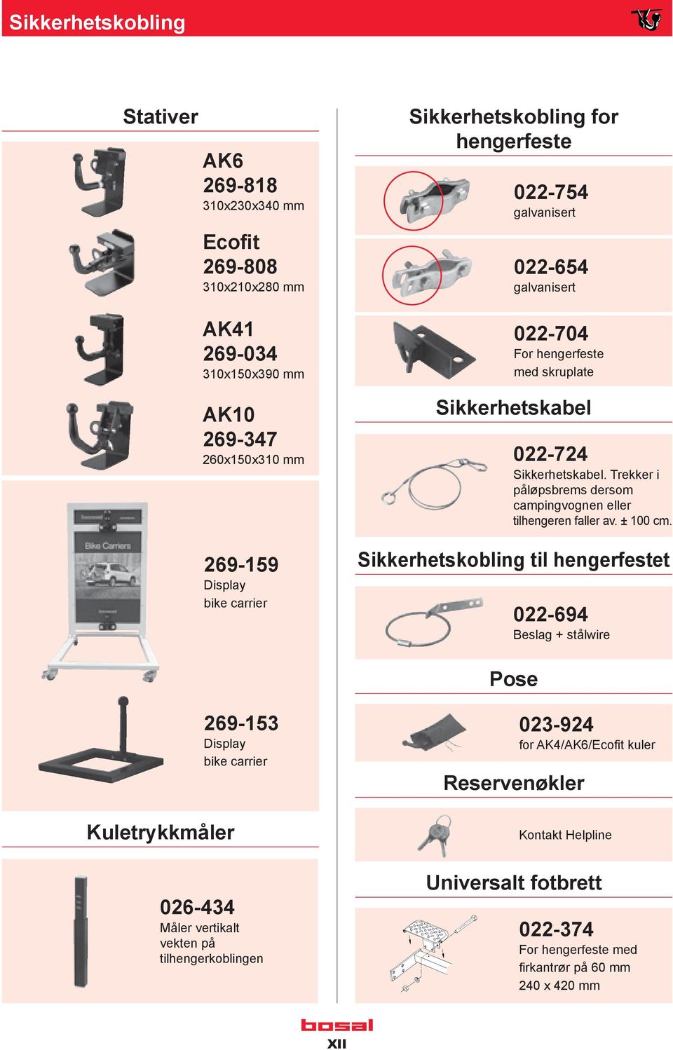 Trekker i påløpsbrems dersom campingvognen eller tilhengeren faller av. ± 100 cm.