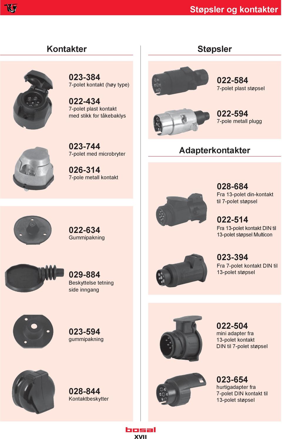 Gummipakning 022-514 Fra 13-polet kontakt DIN til 13-polet støpsel Multicon 029-884 Beskyttelse tetning side inngang 023-394 Fra 7-polet kontakt DIN til 13-polet støpsel