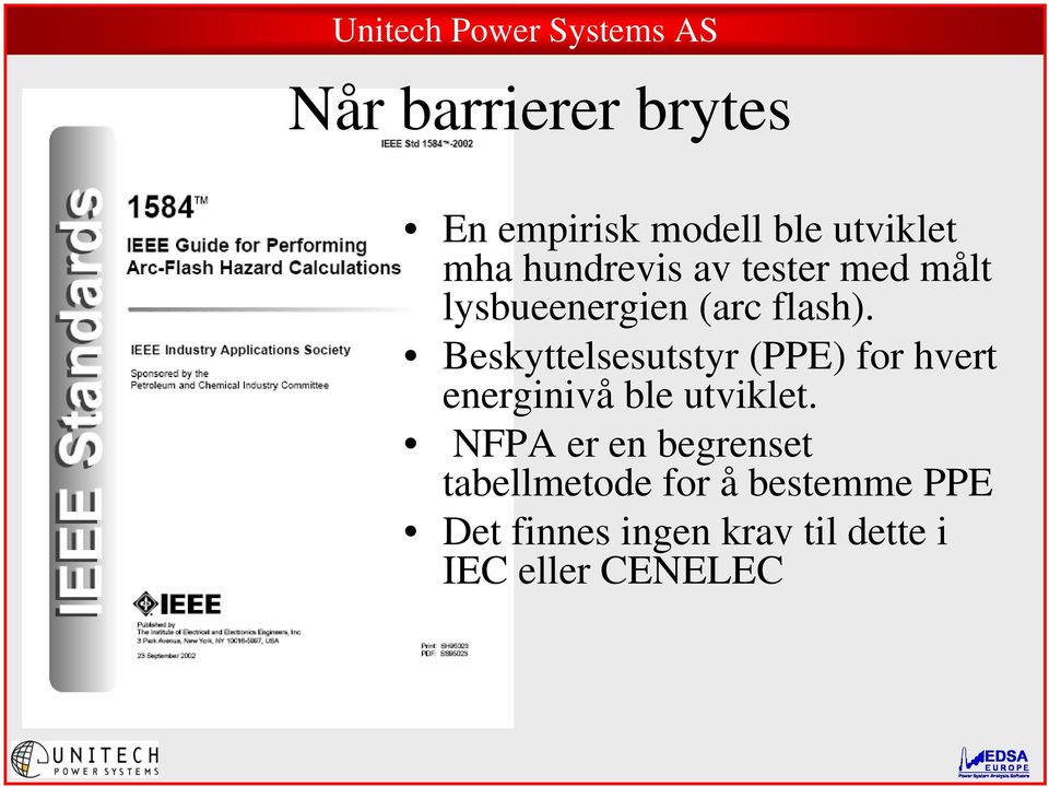 Beskyttelsesutstyr (PPE) for hvert energinivå ble utviklet.