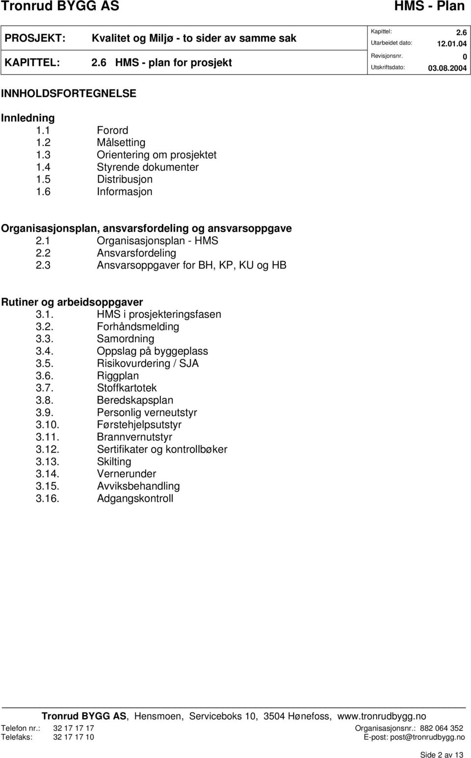 HMS - PLAN. Prosjekt. Side 1 av 13 - PDF Free Download