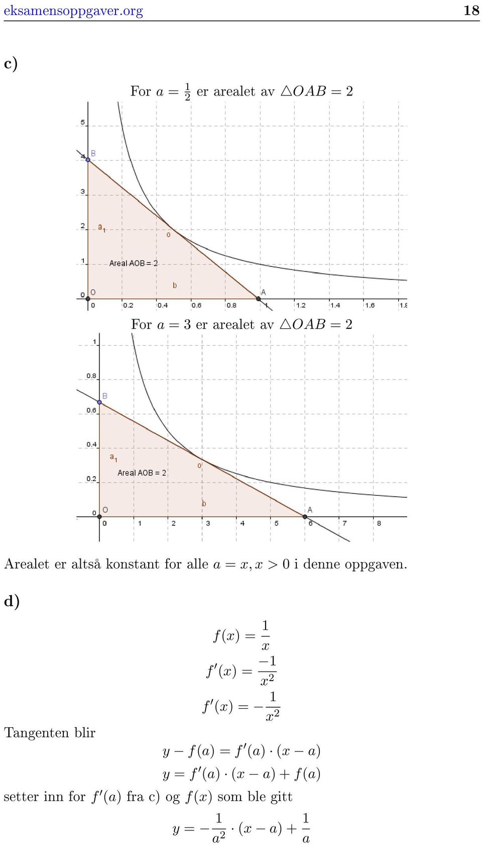 er altså konstant for alle a = x, x > 0 i denne oppgaven.