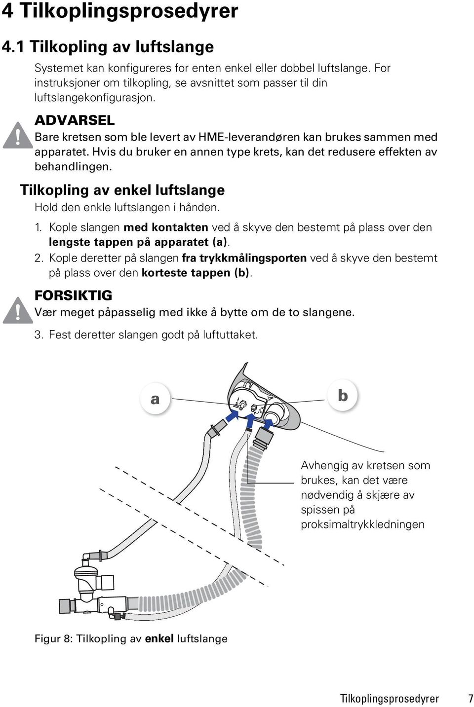 Hvis du bruker en annen type krets, kan det redusere effekten av behandlingen. Tilkopling av enkel luftslange Hold den enkle luftslangen i hånden. 1.