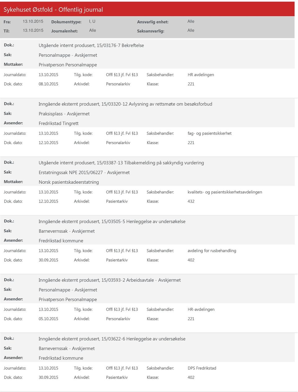 2015 Arkivdel: Personalarkiv Mottaker: tgående internt produsert, 15/03387-13 Tilbakemelding på sakkyndig vurdering Erstatningssak NPE 2015/06227 - Avskjermet Norsk pasientskadeerstatning kvalitets-