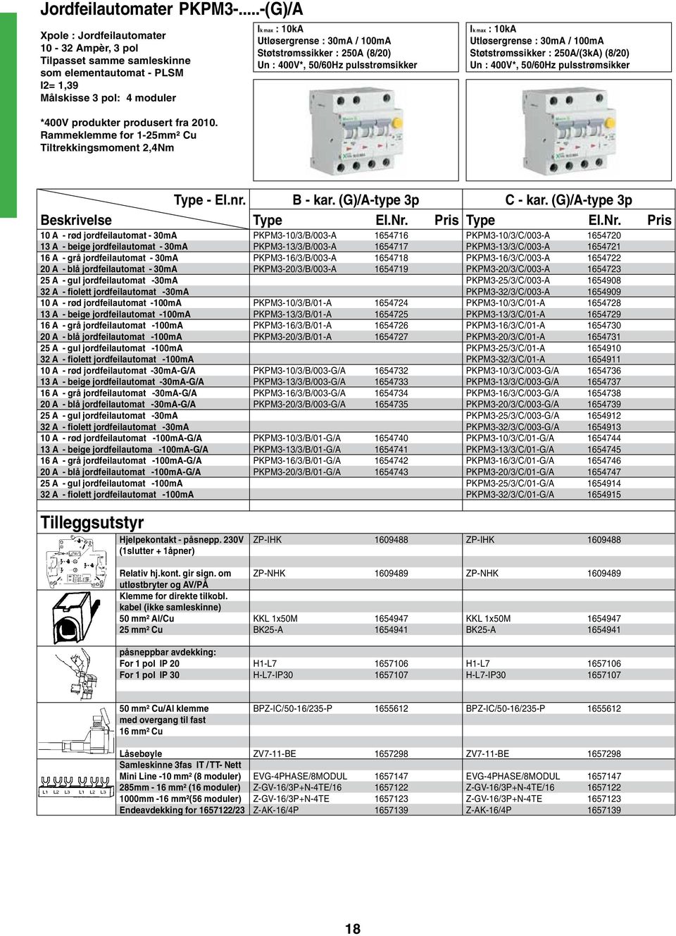 Støtstrømssikker : 250A (8/20) Un : 400V*, 50/60Hz pulsstrømsikker Ik max : 10kA Utløsergrense : 30mA / 100mA Støtstrømssikker : 250A/(3kA) (8/20) Un : 400V*, 50/60Hz pulsstrømsikker *400V produkter