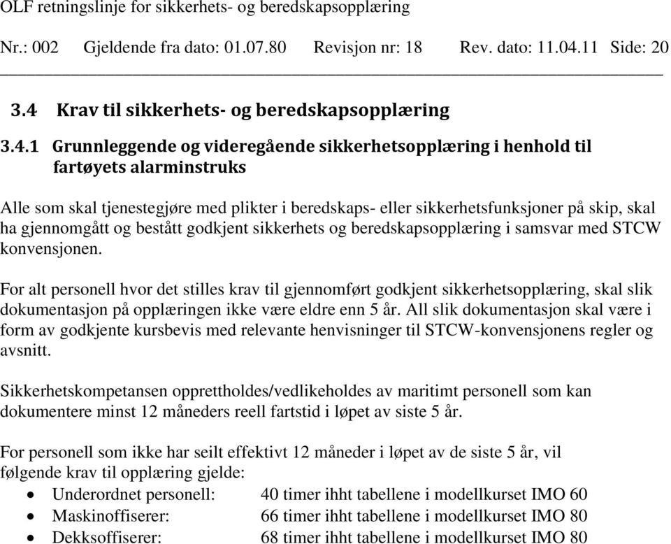 Krav til sikkerhets- og beredskapsopplæring 3.4.