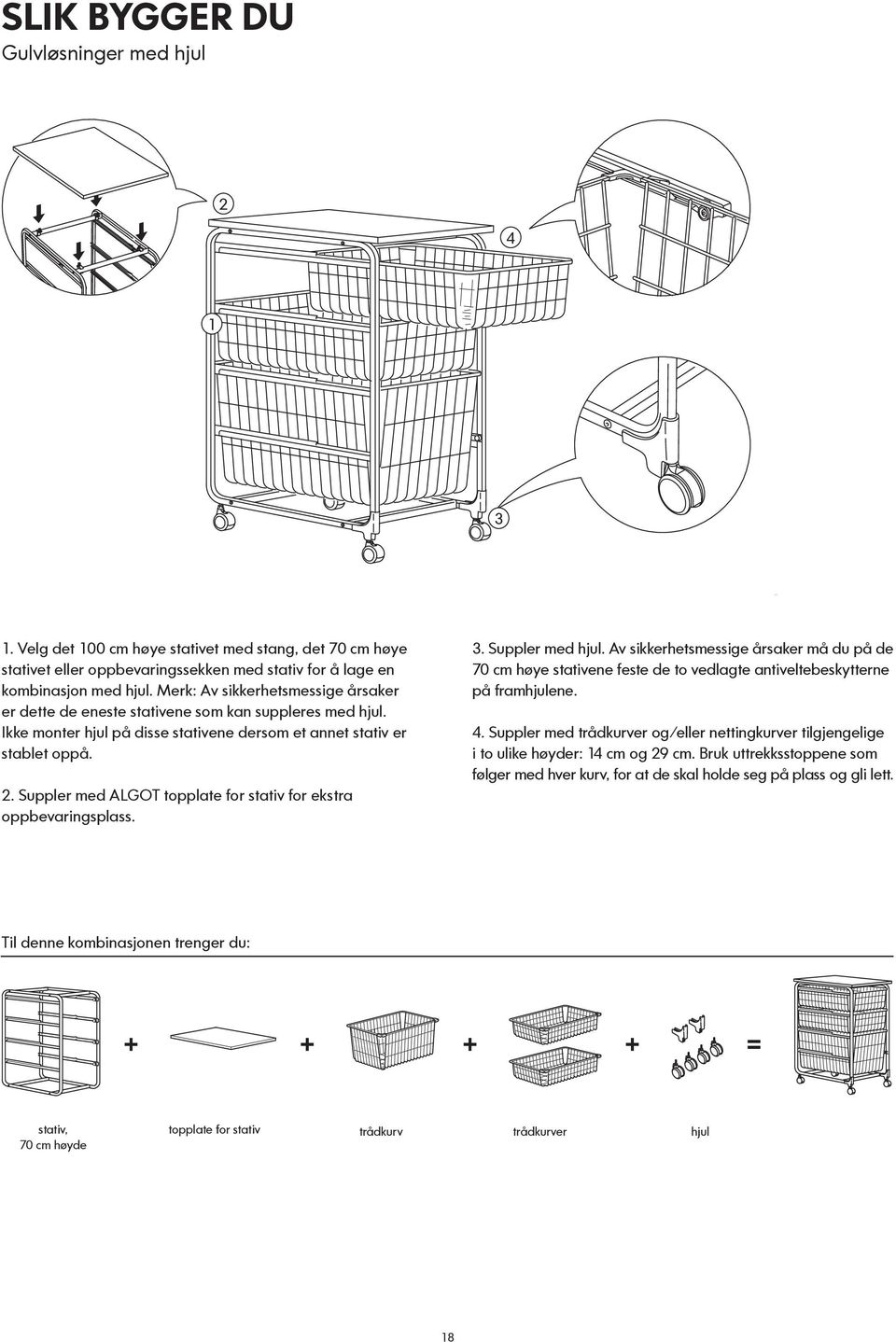 Suppler med ALGOT topplate for stativ for ekstra oppbevaringsplass. 3. Suppler med hjul.