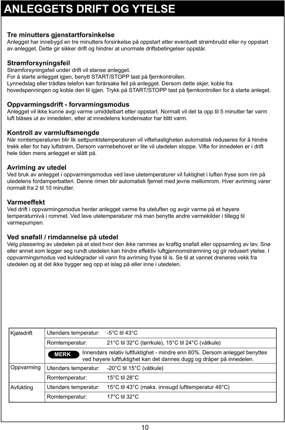 For å starte anlegget igjen, benytt START/STOPP tast på fjernkontrollen. Lynnedslag eller trådløs telefon kan forårsake feil på anlegget.