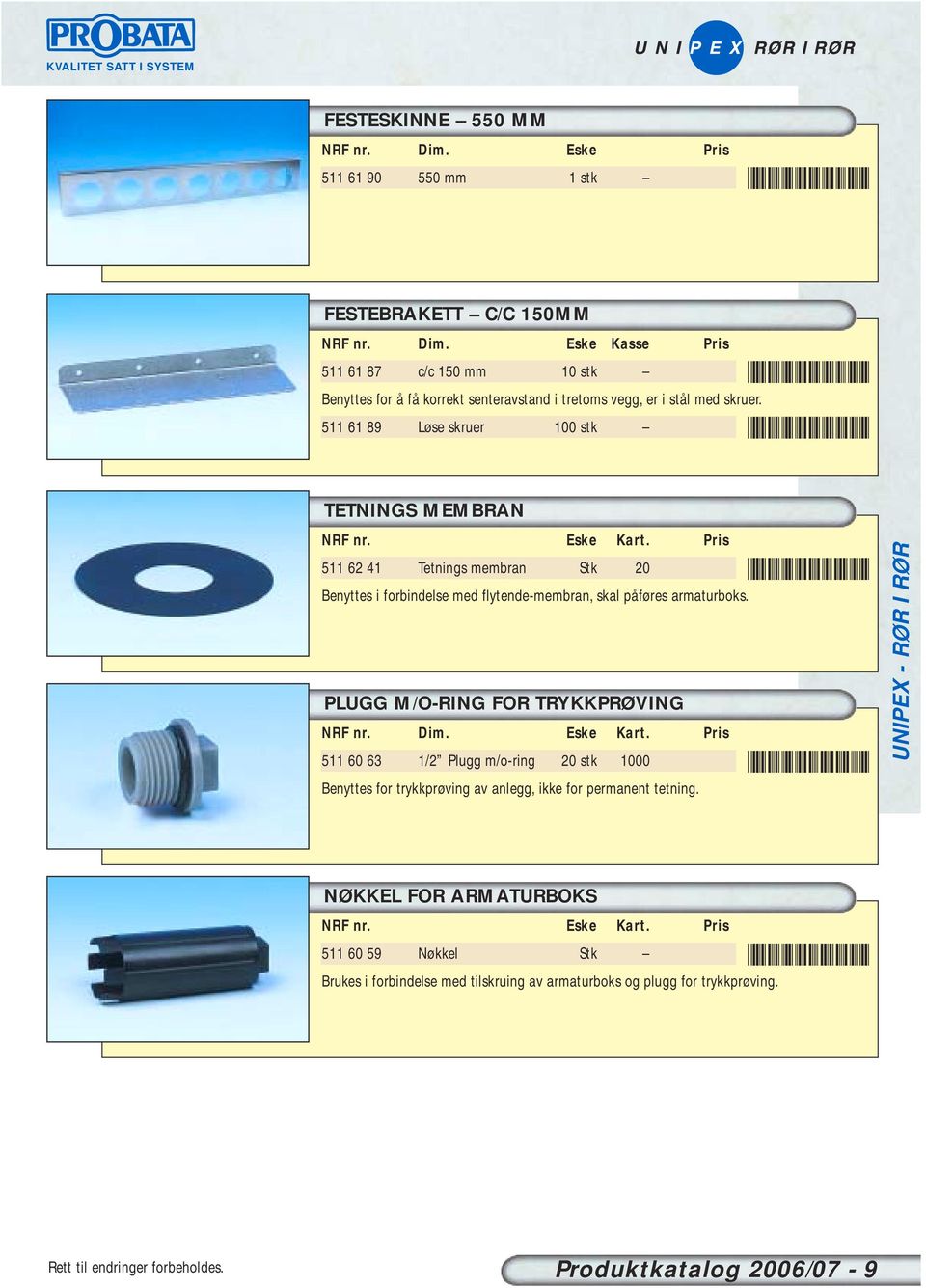 PLUGG M/O-RING FOR TRYKKPRØVING 511 60 63 1/2 Plugg m/o-ring 20 stk 1000 Benyttes for trykkprøving av anlegg, ikke for permanent tetning.