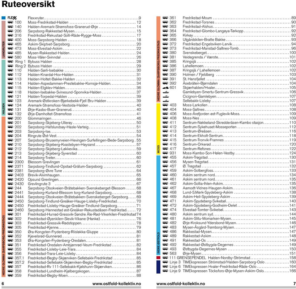 ..................................... 15 ÿ 316 Fredrikstad-Rekustad-Solli-Råde-Rygge-Moss..................... 17 ÿ 400 Moss-Sarpsborg-Halden.......................................... 18 ÿ 465 Askim-Skiptvet-Sarpsborg.