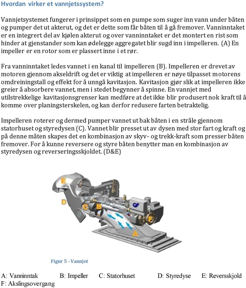 (A) En impeller er en rotor som er plassert inne i et rør. Fra vanninntaket ledes vannet i en kanal til impelleren (B).