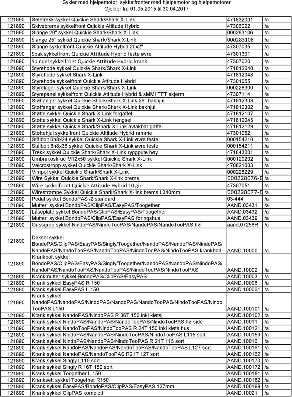 Attitude Hybrid krank 47307020 i/a Styrehode sykkel Quickie Shark/Shark X-Link 471812040 i/a Styrehode sykkel Shark X-Link 471812048 i/a Styrehode sykkelfront Quickie Attitude Hybrid 47301055 i/a