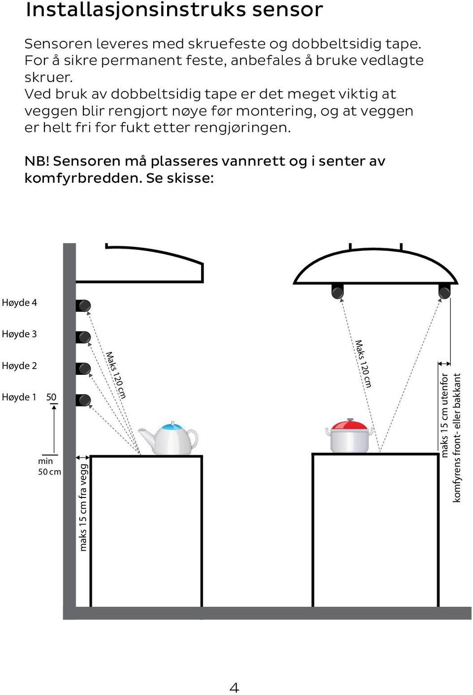 Ved bruk av dobbeltsidig tape er det meget viktig at veggen blir rengjort nøye før montering, og at veggen er helt fri for fukt