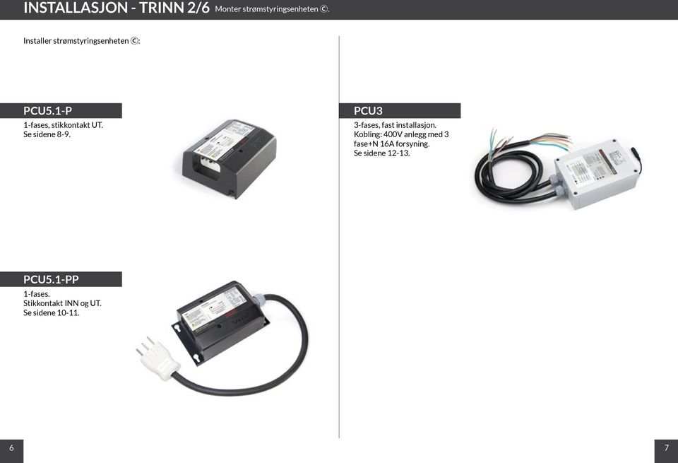 Se sidene 8-9. PCU -fases, fast installasjon.