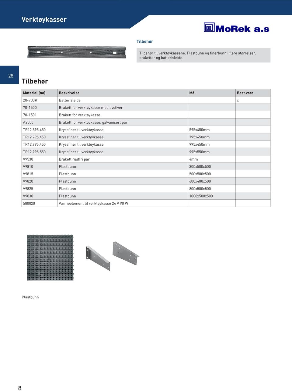 galvanisert par TR12.595.450 Kryssfiner til verktøykasse 595x450mm TR12.795.450 Kryssfiner til verktøykasse 795x450mm TR12.995.