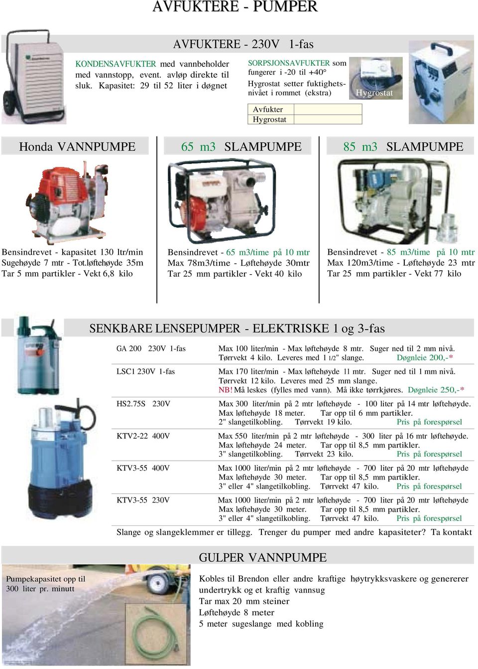 SLAMPUMPE Bensindrevet - kapasitet 130 ltr/min Sugehøyde 7 mtr - Tot.