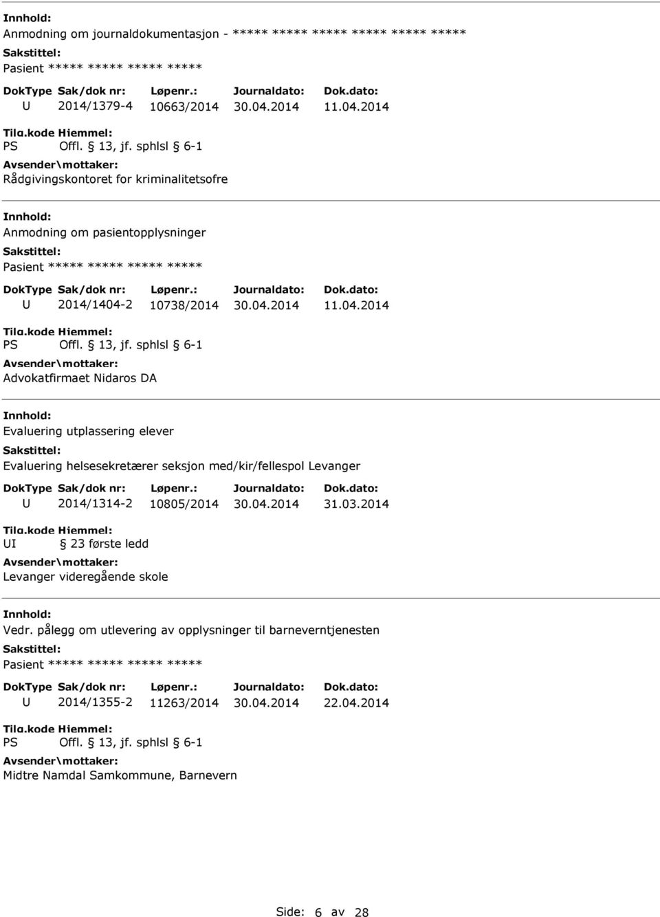 Evaluering helsesekretærer seksjon med/kir/fellespol Levanger 2014/1314-2 10805/2014 23 første ledd Levanger videregående skole 31.03.