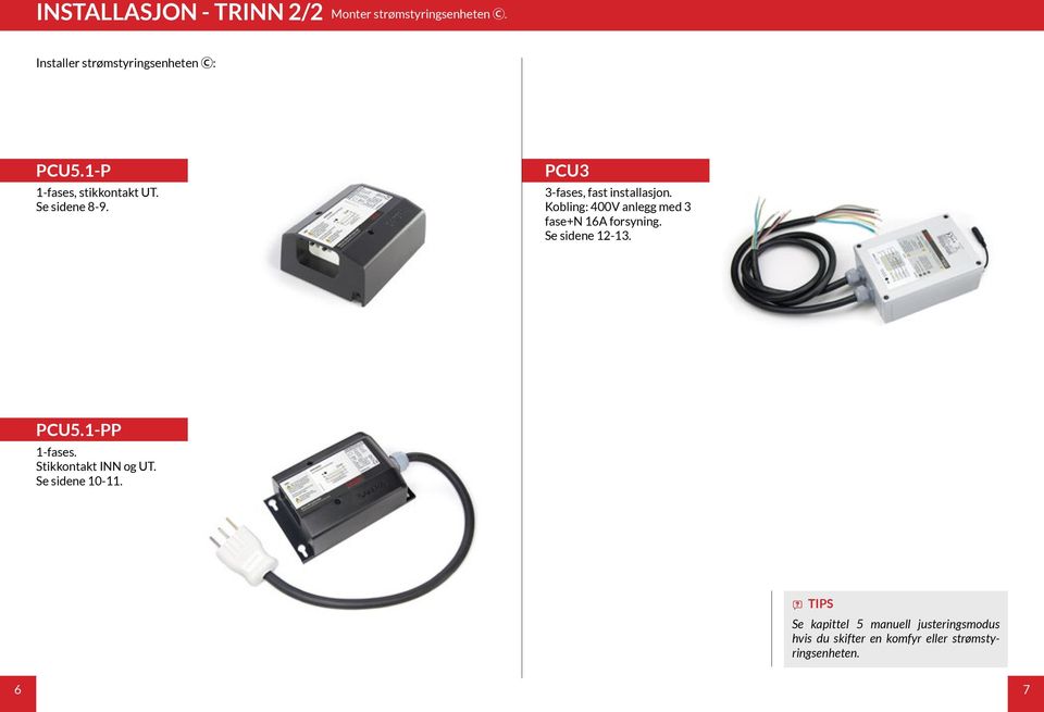 Kobling: 400V anlegg med 3 fase+n 6A forsyning. Se sidene -3. PU5.-PP -fases.
