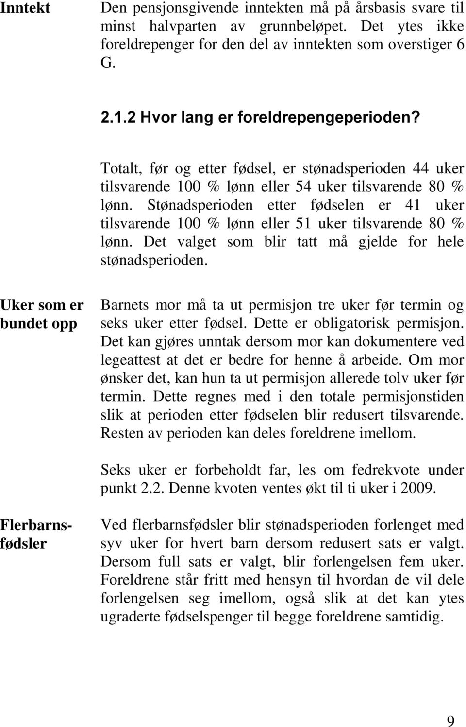 Stønadsperioden etter fødselen er 41 uker tilsvarende 100 % lønn eller 51 uker tilsvarende 80 % lønn. Det valget som blir tatt må gjelde for hele stønadsperioden.