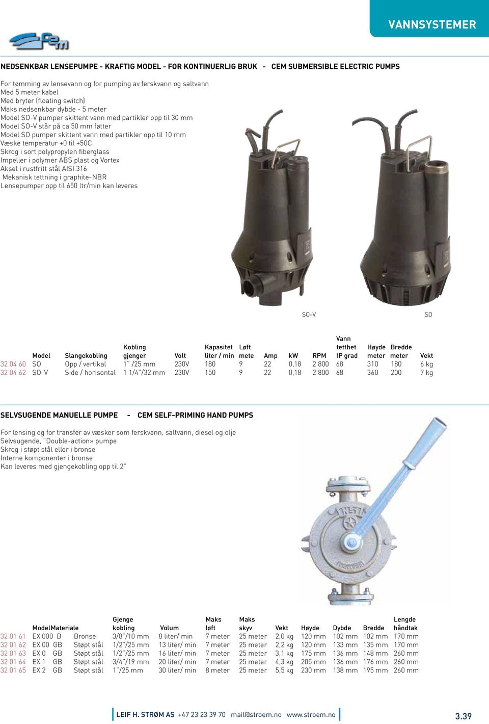 til 10 mm Væske temperatur +0 til +50C Skrog i sort polypropylen fiberglass Impeller i polymer ABS plast og Vortex Aksel i rustfritt stål AISI 316 Mekanisk tettning i graphite-nbr Lensepumper opp til