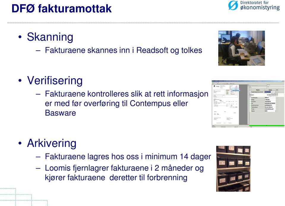 overføring til Contempus eller Basware Arkivering Fakturaene lagres hos oss i