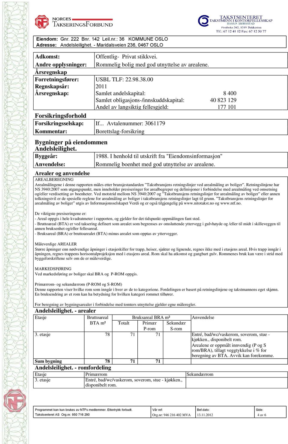 .. Avtalenummer: 3061179 Kommentar: Borettslag-forsikring Bygninger på eiendommen Byggeår: 1988.