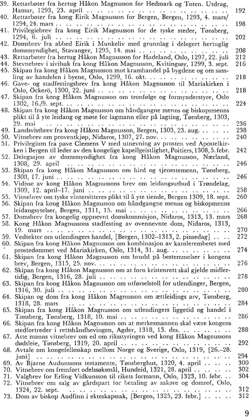 mai 208 43. Rettarbøter fra hertug Håkon Magnusson for Hadeland, Oslo, 1297, 22. juli 212 44. Stevnebrev i sivilsak fra kong Håkon Magnusson, Kvitingsøy, 1299, 3. sept. 216 45.