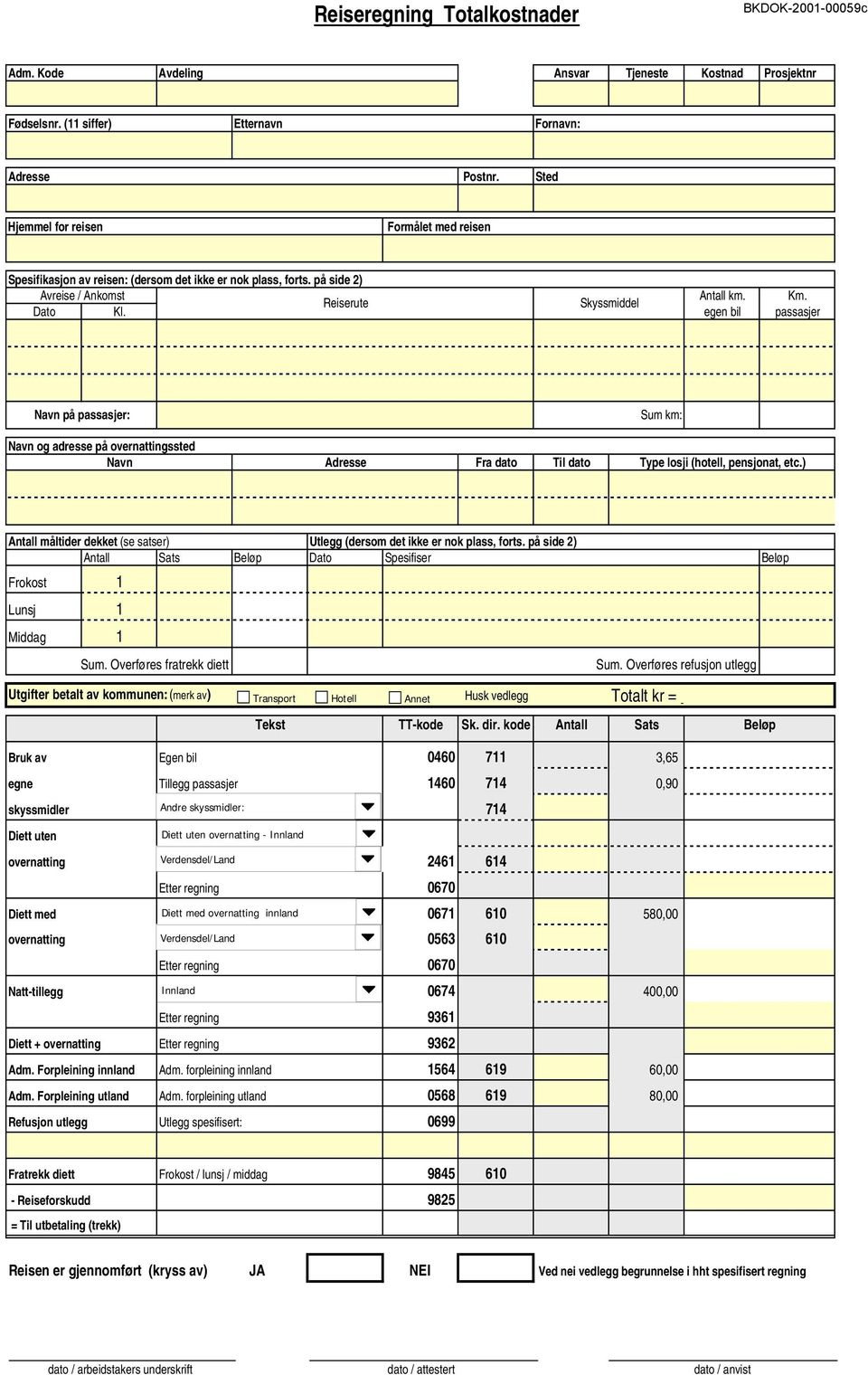 egen bil passasjer Navn på passasjer: Navn og adresse på overnattingssted Navn Adresse Fra dato Til dato Sum km: Type losji (hotell, pensjonat, etc.