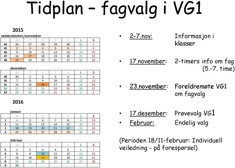 20 21 22 23 24 4 25 26 27 28 29 30 31 februar M T O T F L S 5 1 2 3 4 5 6 7 6 8 9 10 11 12 13 14 7 15 16 17 18 19 20 21 8 22 23 24 25 26 27 28 9 29 2-7.nov: Informasjon i klasser 17.